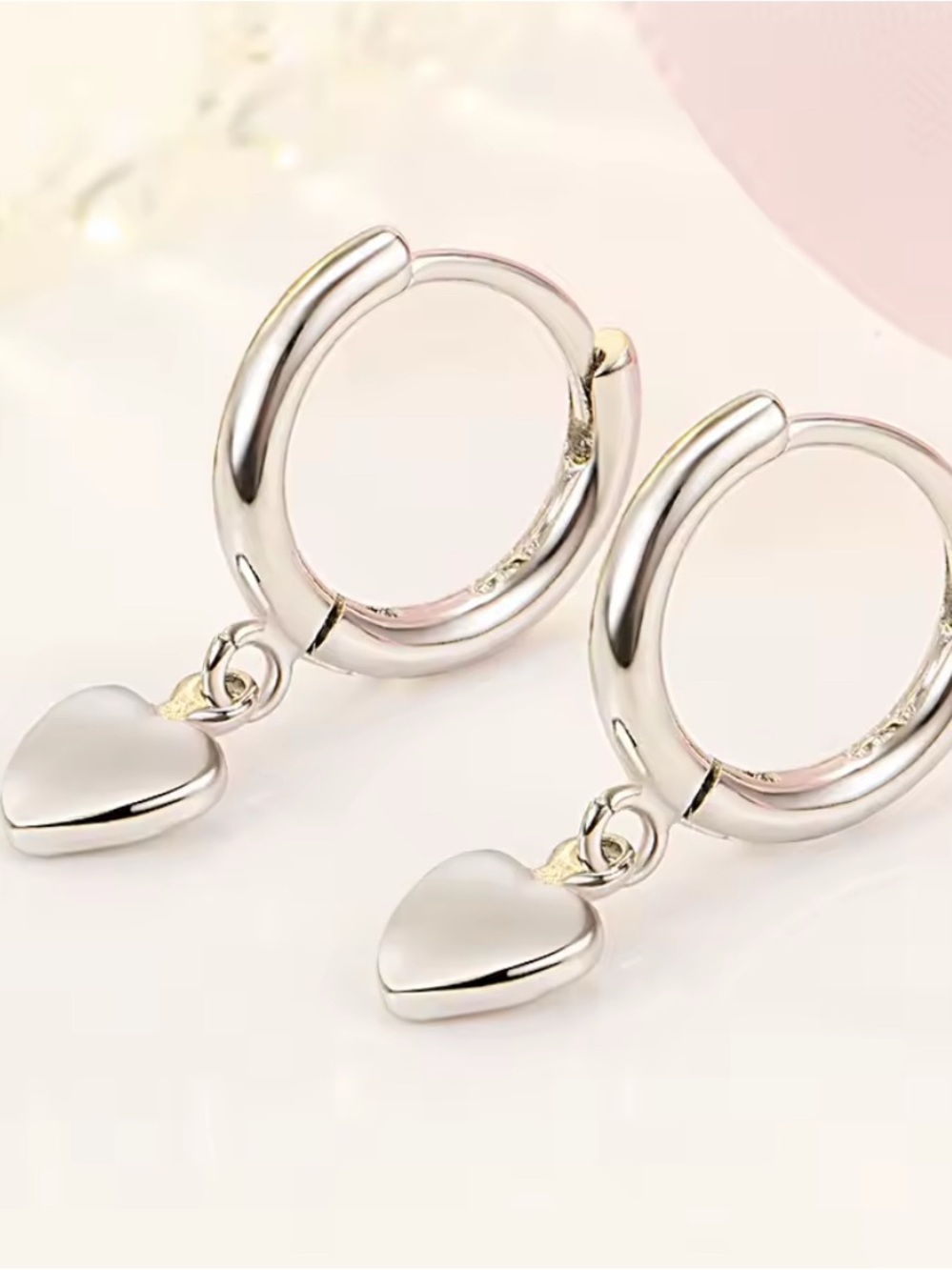 New! Minimalist Sterling Silver Heart Drop Hoop Earrings